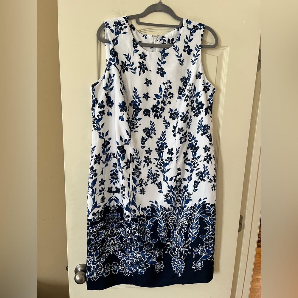 Jessica London White and Navy Floral Border Midi Dress